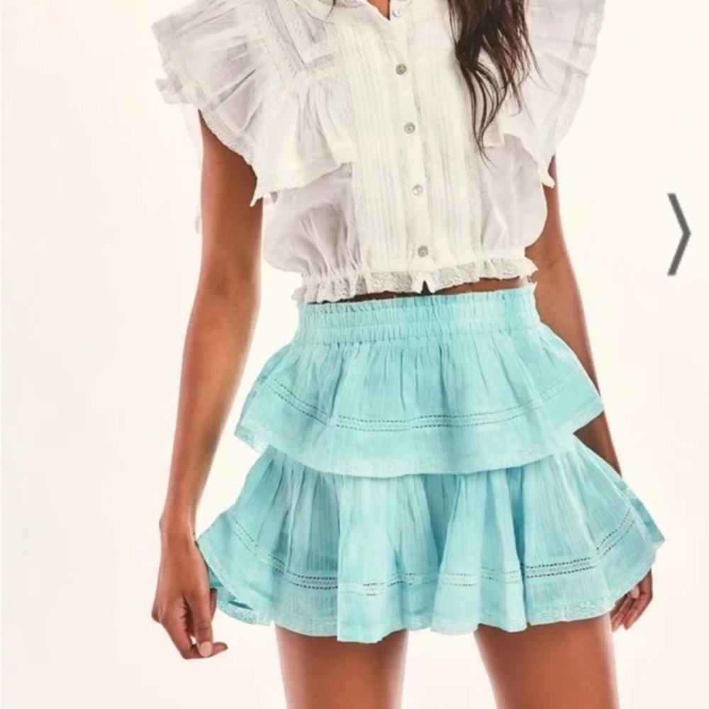 LOVESHACKFANCY TIMELESS TEAL MINI SKIRT
